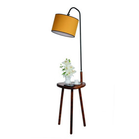 Luminosa Model 3 Deco Mustard Wooden Floor Lamp with table