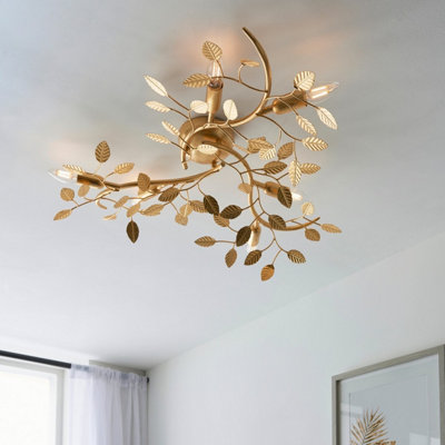 Luminosa Modena Decorative Flush Ceiling Lamp, Gold Leaf