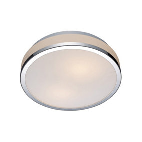 Luminosa Modern Flush Ceiling Light Chrome, White 1 Light  with White Shade, E27, IP44