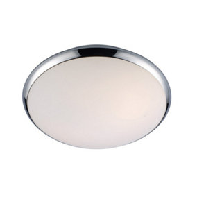 Luminosa Modern Flush Ceiling Light Chrome, White 1 Light  with White Shade, E27, IP44