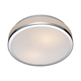 Luminosa Modern Flush Ceiling Light Chrome, White 2 Light  with White Shade, E27, IP44
