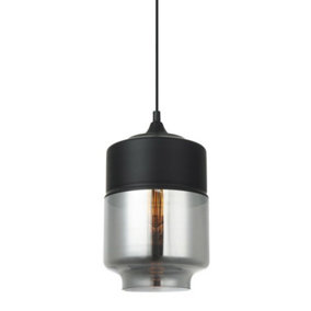 Luminosa Modern Hanging Pendant Black 1 Light  with Black, Smoky Shade, E27 Dimmable