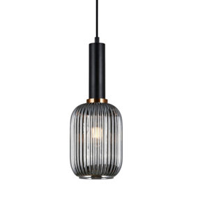 Luminosa Modern Hanging Pendant Black 1 Light  with Glass, Smoky Shade, E27