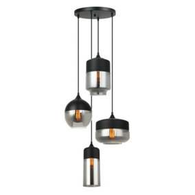 Luminosa Modern Hanging Pendant Black 4 Light  with Black, Smoky Shade, E27 Dimmable