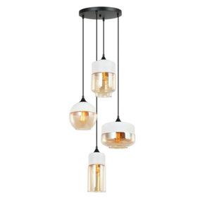 Luminosa Modern Hanging Pendant Black 4 Light  with White, Amber Shade, E27 Dimmable