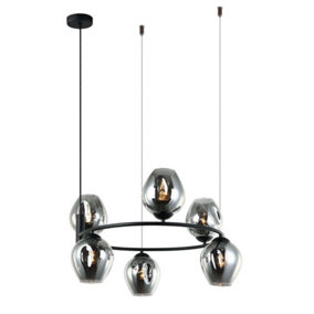 Luminosa Modern Hanging Pendant Black 6 Light  with Graphite Smoky Shade, E27