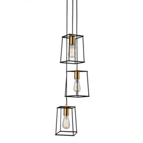 Luminosa Modern Hanging Pendant Black Matt, Gold 3 Light  with Black Matt Shade, E27