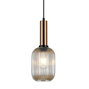 Luminosa Modern Hanging Pendant Brass 1 Light  with Amber Shade, E27
