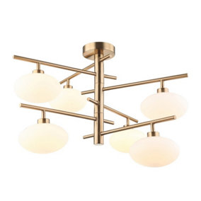 Luminosa Modern Hanging Pendant Brass 6 Light  with White Shade, G9