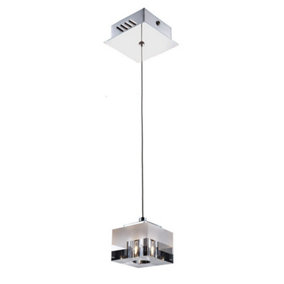 Luminosa Modern Hanging Pendant Chrome 1 Light  with Glass, White Stripe Shade G4