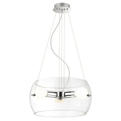 Luminosa Modern Hanging Pendant Chrome 3 Light  with Clear Shade, E27