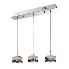 Luminosa Modern Hanging Pendant Chrome 3 Light  with Glass, White Stripe Shade G4