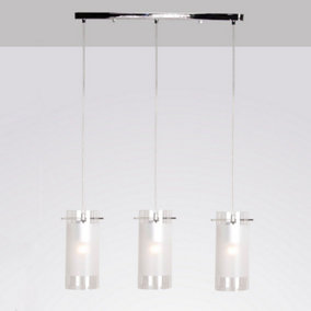 Luminosa Modern Hanging Pendant Chrome 3 Light  with White, Clear Shade, E27