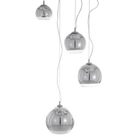 Luminosa Modern Hanging Pendant Chrome 4 Light  with Glass Shade, E27
