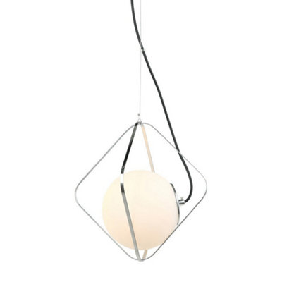 Luminosa Modern Hanging Pendant Chrome, Black 1 Light  with White Shade, E27 Dimmable