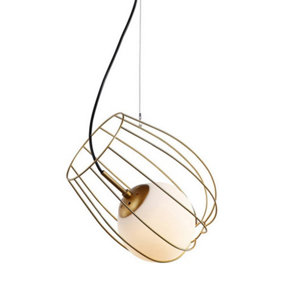 Luminosa Modern Hanging Pendant Golden 1 Light  with Gold, White Shade, E27