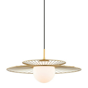 Luminosa Modern Hanging Pendant Golden 1 Light  with Gold, White Shade, E27