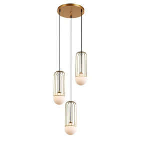 Luminosa Modern Hanging Pendant Golden 3 Light  with Gold, White Shade, G9