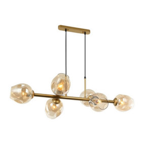 Luminosa Modern Hanging Pendant Golden, Honey 6 Light  with Amber Shade, E27