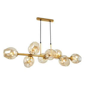 Luminosa Modern Hanging Pendant Golden, Honey 8 Light  with Amber Shade, E27
