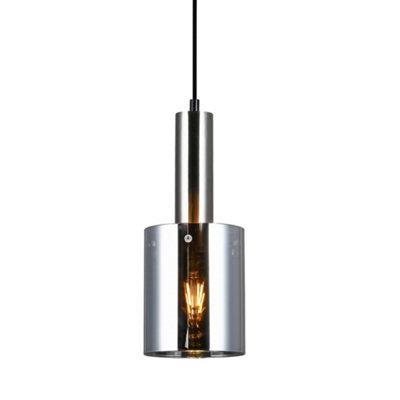 Luminosa Modern Hanging Pendant Satin Nickel 1 Light With Glass Smoky Shade E27 Diy At Bandq