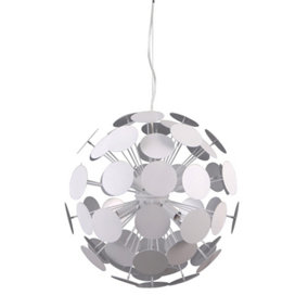 Luminosa Modern Hanging Pendant White, Silver 6 Light  with White, Satin Silver Shade, E14