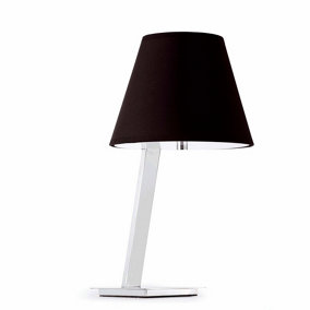 Luminosa Moma 1 Light Table Lamp Chrome, White with Black Shade, E27