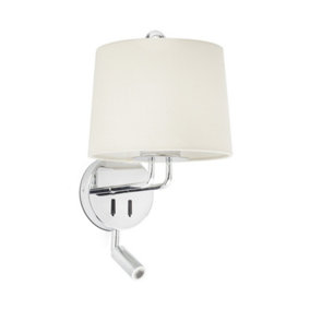 Luminosa Montreal Chrome, Beige Shade Wall Lamp With Reading Light