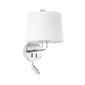Luminosa Montreal Chrome, White Shade Wall Lamp With Reading Light
