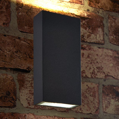 Luminosa Morti Integrated LED 2 Light Outdoor Up Down Wall Light Textured Dark Matt Anthracite, Glass IP44