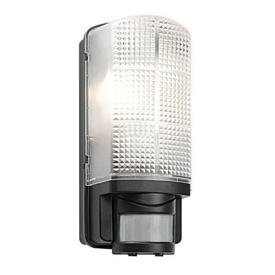 Luminosa Motion 1 Light Outdoor PIR Wall Light Frosted, Black IP44, E27