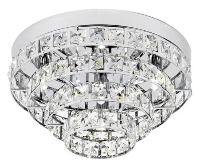 Luminosa Motown 4 Light Flush Ceiling Light Chrome, Clear Crystal (K5) Glass, G9