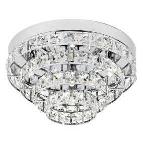 Luminosa Motown 4 Light Flush Ceiling Light Chrome, Clear Crystal (K5) Glass, G9