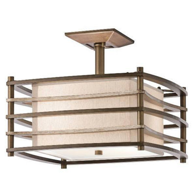 Luminosa Moxie 2 Light Rectangle Semi Flush Ceiling Light Bronze, Beige, E27