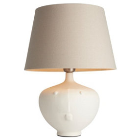 Luminosa Mrs & Cici Base & Shade Table Lamp Matt White Ceramic & Grey Linen Mix Fabric