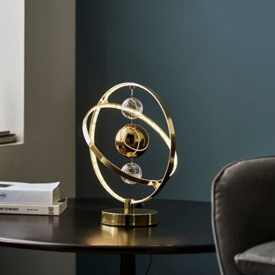 Luminosa Muni Complete Table Lamp, Gold Effect Plate With, Gold Glass