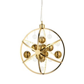 Luminosa Muni Single Pendant Ceiling Lamp, Gold Effect Plate With, Gold Glass
