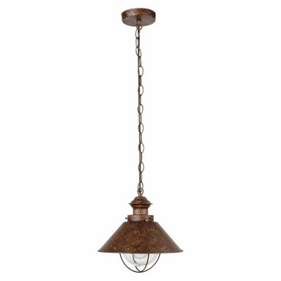 Luminosa Nautica 1 Light Large Outdoor Ceiling Pendant Light Clear, Rust Brown, E27