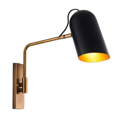 Luminosa Navren Task Wall Lamp Antique Solid Brass, Matt Black