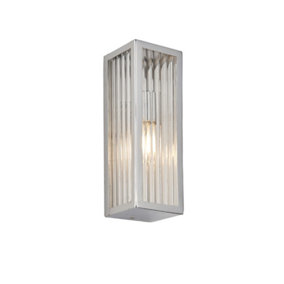 Luminosa Newham Outdoor Contemporary Wall Light Chrome, Clear Ribbed Glass