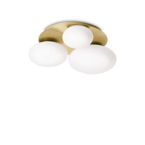 Luminosa NINFEA 3 Light Round DecoratiGlass Flush Ceiling Light Brass