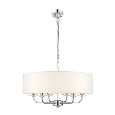 Luminosa Nixon 6 Light Multi Arm Ceiling Pendant Nickel Plate, White Silk Effect, E14