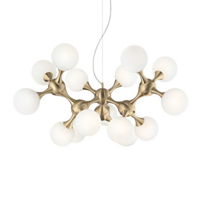 Luminosa Nodi Indoor Mutli Arm Ceiling Pendant Lamp 15 Lights Brass Satin, E14