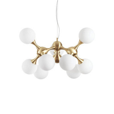 Luminosa Nodi Indoor Mutli Arm Ceiling Pendant Lamp 9 Lights Brass Satin, E14