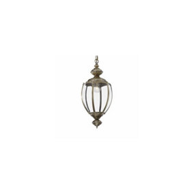 Luminosa Norma 1 Light Ceiling Lantern Pendant Antique Brass, Clear Glass, E27