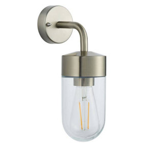 Luminosa North 1 Light Outdoor Wall Light Brushed Stainless Steel & Clear Glass IP44, E27