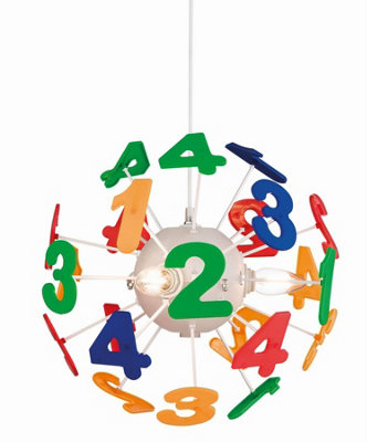 Luminosa Numbers 4 Light Children Ceiling Pendant Multicolour, E14