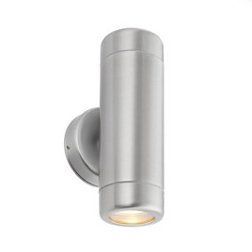 Luminosa Odyssey Outdoor Wall IP65 7W Brushed Stainless Steel & Clear Glass 2 Light Dimmable IP65 - GU10