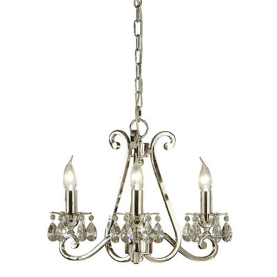 Luminosa Oksana 3 Light Multi Arm Ceiling Pendant Chandelier Polished Nickel, E14