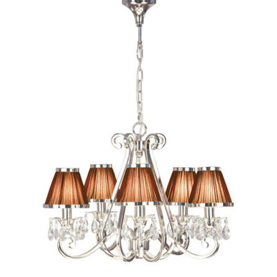 Luminosa Oksana Multi Arm Ceiling Chandelier Light Polished Nickel with Chocolate Shades